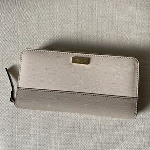Kate Spade Saffiano Leather Wallet Color-Block Cream and Light Taupe